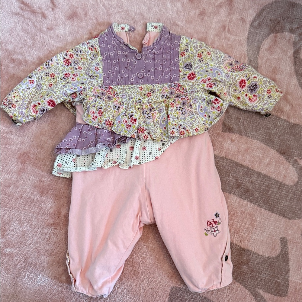 Kenzo Pink Baby Pants with Floral Embroidery